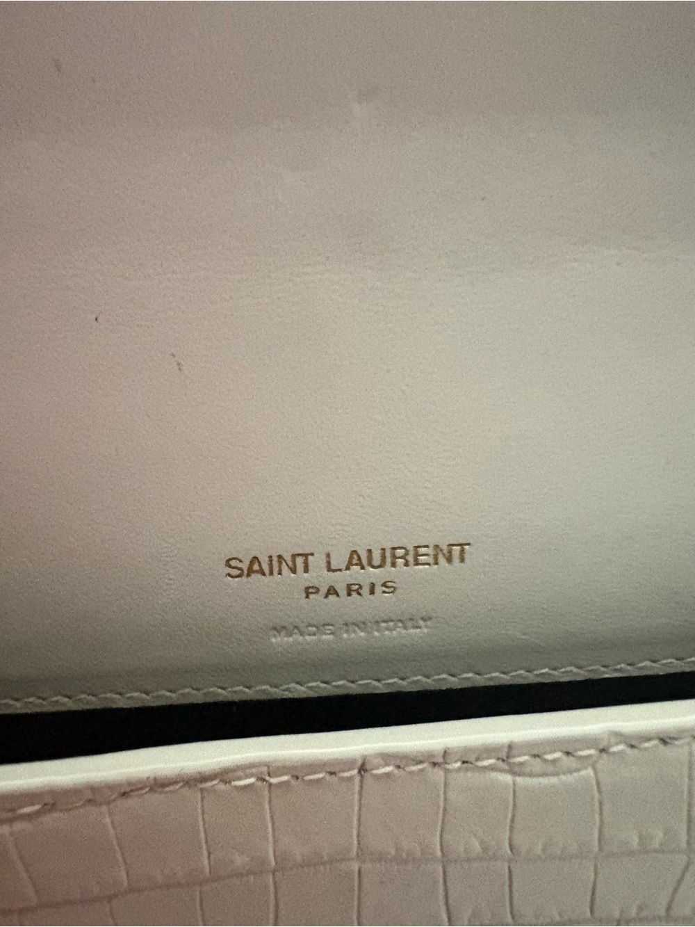 Saint Laurent Cassandre Cream Croc-Embossed Leather Chain Wallet Gold Hardware - Picture 5 of 10
